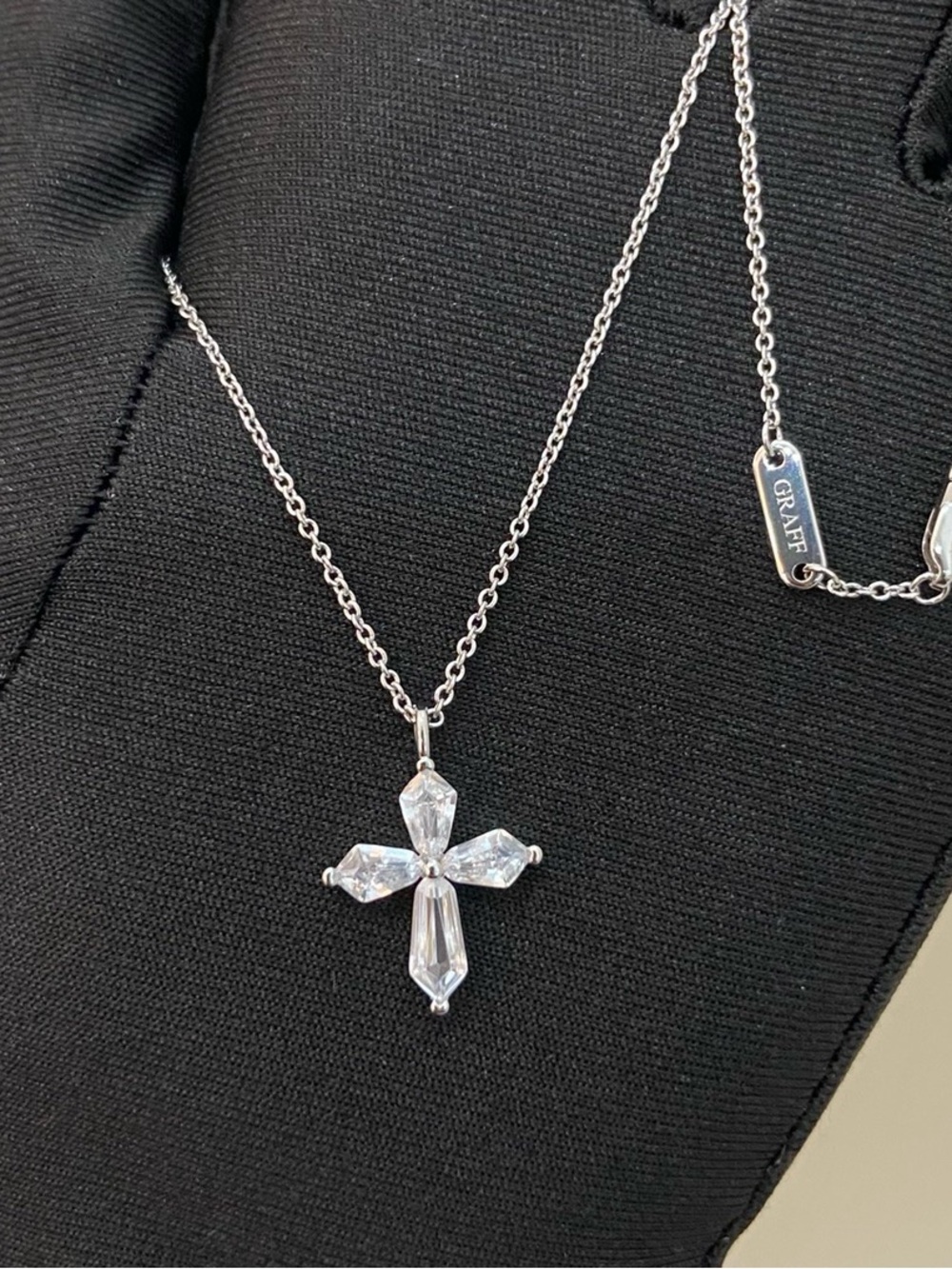 Silver Cross Pendant Necklace with Clear Stones